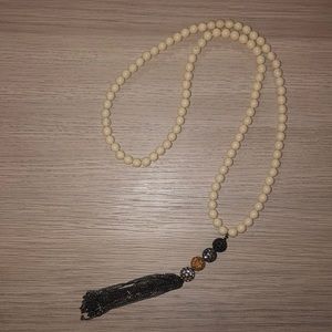 Stella & Dot White Beaded Tassel Long Necklace